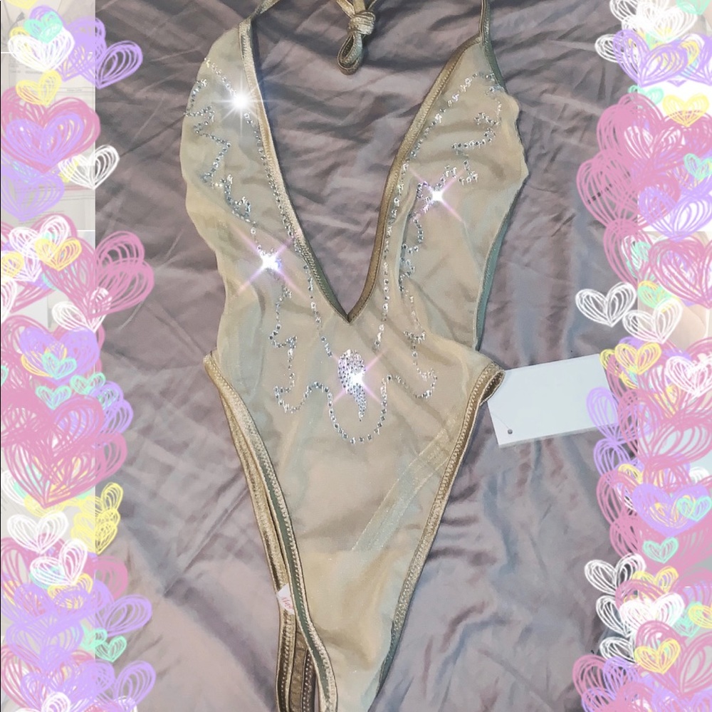 One piece teddy, bodysuit with Swarovski Crystals